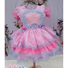 Vestido de festa junina  com xadrez rosa
