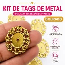 TAG para Chaton 10x14mm Dourada - Metal Alumínio ( SOMENTE TAGS NÃ0 ACOMPANHA CHATON) 50 - 100 - 200 UNIDADES