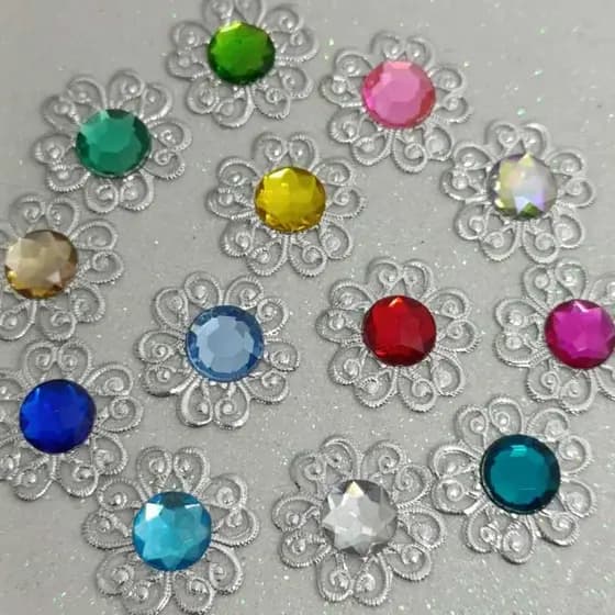 KIT Tags Tulipa Prata +  Chatons Redondo 12mm (1,2cm) - 25 ou 50 Unidades