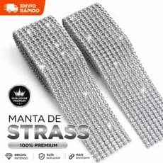 2 Mantas de Strass Prata na cor Cristal 10x45cm - Kit com 2 Mantas totalizando 20 fileiras x 45cm.