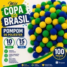 100 Unidades Pompom de Poliéster 10mm e 15mm Copa do Brasil Mix Verde Amarelo Azul -Artesanato-Laços-Tiaras-Customização