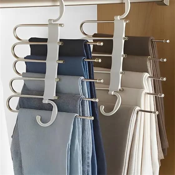 Kit 3/6 Cabides 5 em 1 Retráteis p/ Calças, Organizador Multifuncional em Aço Inoxidável