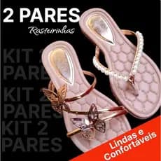 Kit 2 Pares Sandália Rasteirinha com Strass e Brilho Diversos Modelos