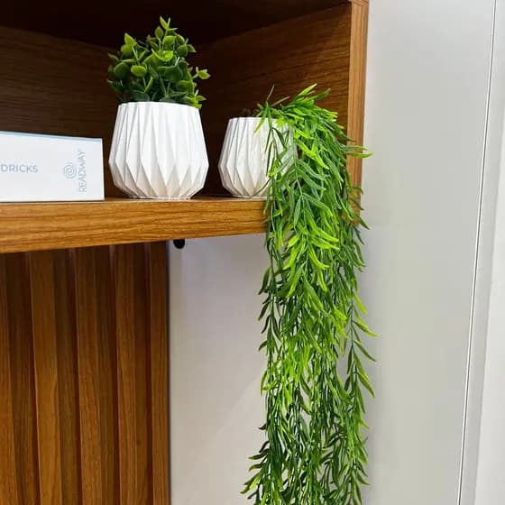 Kit com 2 Vasos Decorativos com Folhagens Artificiais:  Podocarpus Pendente e Folhagem - Geometrico