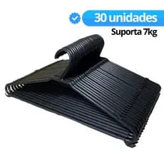 Cabide Adulto Preto kit 30 Cabides Reforçado Organizar Roupas