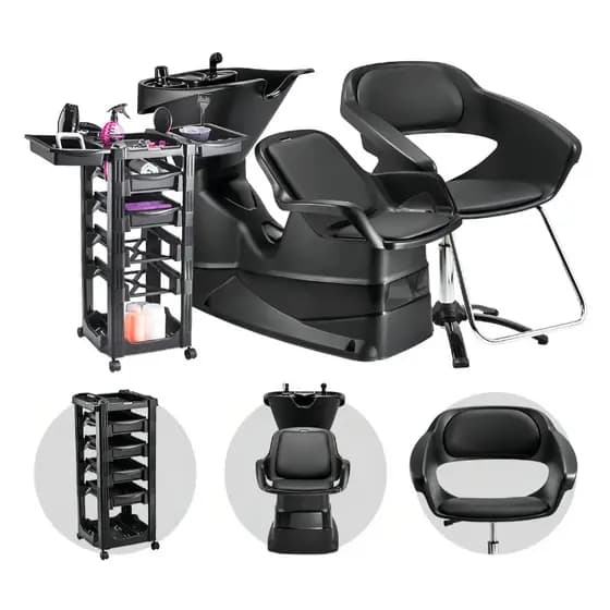 Kit Salão Lavatório com Cuba Reclinável + Cadeira Primma Manual + Carrinho Auxiliar Dompel