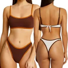 Biquíni feminino Texturizado Top bicolor com Calcinha Asa Delta Fio dental l Feminino Praia Verão