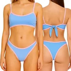 Conjunto biquíni top reto bicolor com calcinha asa delta fio dental tecido poliamida.