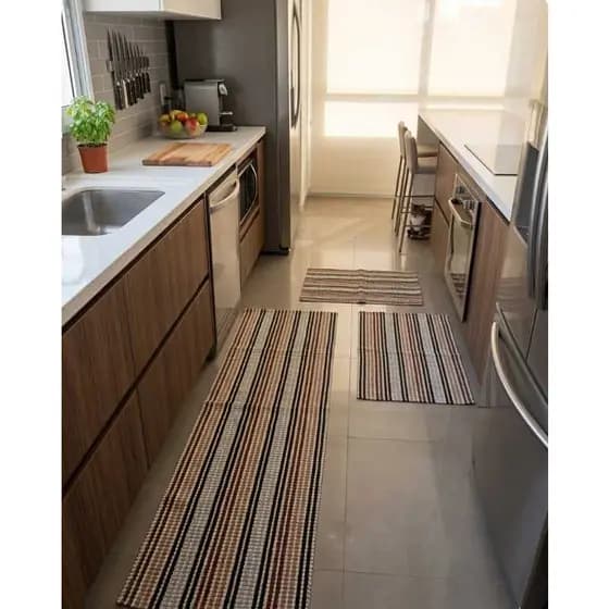 kit de passadeira 1,30 x 0,40 damasco p/ cozinha 3 PCs algodão