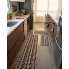 kit de passadeira 1,30 x 0,40 damasco p/ cozinha 3 PCs algodão
