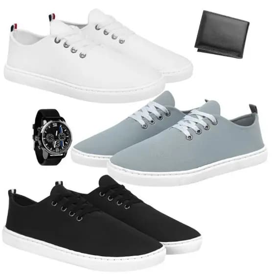Tênis Masculino Trabalho Lazer Básico Barato Confortável + Relógio + Carteira Slim - 1 PAR