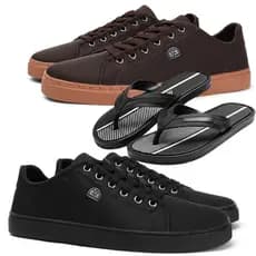 Kit Completo Masculino 2 Sapatênis + Chinelo Ideal Para Trabalho e Passeio Conforto que Acompanha Seu Ritmo