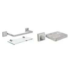 Porta Shampoo Vidro + Saboneteira Inox De Parede Cor Prata