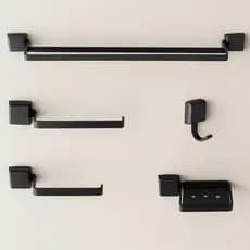 Kit Acessórios Banheiro e Lavabo 5 Peças Luxo Porta Toalha Duplo – Preto
