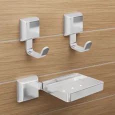 Kit Porta Cabides e Saboneteira Luxo - Acessórios Para Banheiro  – Prata