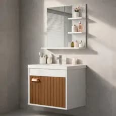 Conjunto Gabinete Para Banheiro Com Cuba e Espelheira - Branco Ripado