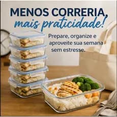 ✨Conjunto 4 Pote Hermético de Vidro Retangular com Tampa 640ml - Vedação Perfeita✨