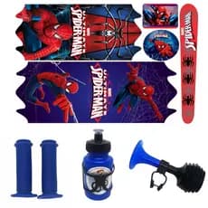 Kit Bike Infantil Buzina Manopla Garrafa Adesivo Homem Aranha Spider Man Aro 16/20