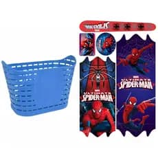 Kit Infantil Bicicleta Masculino Cesta Plástico + Adesivo Homem Aranha Spider Man Bike 14/16/20