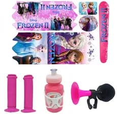 Kit Bike Infantil Buzina Manopla Garrafa Adesivo Princesas Frozen Skye Unicórnio Feminino Aro 16