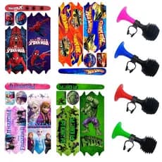 Cartela Adesivo Bicicleta Aro 14 16 20 Personagens Disney Marvel + Cornetinha Buzina Fon Fon