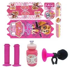 Kit Bike Infantil Buzina Manopla Garrafa Adesivo Skye Patrulha Canina Feminino Aro 16 Aro 20 Rosa
