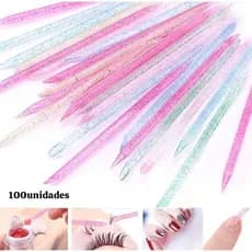 Kit 100 Palitos Para Unha Cutícula Cílios Multifuncional em Acrílico Glitter 100 unidades