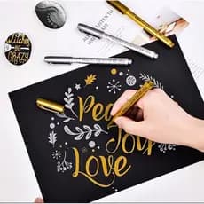 Caneta Marcadora De Tinta Permanente Metálica À Prova D'água Dourada Prata Pintura Artesanal De Bricolage