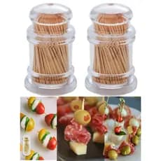 Conjunto Com 2 Paliteiros Acrílico Transparentes Multiuso com 200 Unidades De Palitos de Bambu