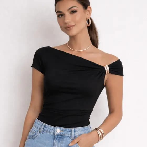 Body Feminina Elegante Suplex Premium Fivela Dourada Casual Trabalho Social Ombro a Ombro Verão