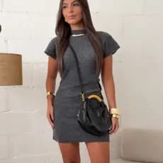 Vestido Tubinho Feminino Mousse Tricot Premiun Manga Curta Gola Alta