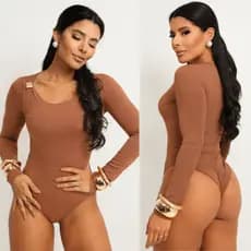 Body Feminino Manga Longa Decote Redondo Fivela Suplex Premium