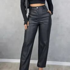 Calça Courino Pantalona Wide Estilosa
