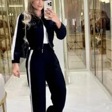 Conjunto Feminino Jaqueta Manga Longa  e Calça Pantalona Duas Cores M e G