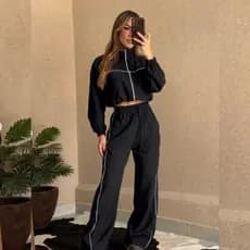 Conjunto Feminino Calça pantalona e Jaqueta Marrant Listrinha