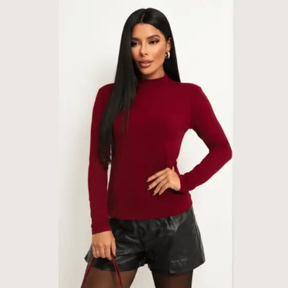 Blusa Cacharrel Feminina Viscolycra Malha Manga Longa Gola Alta