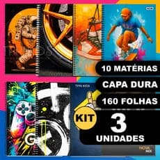 Kit 3 Cadernos 10 Matérias Capa Dura Grande Espiral Menino Material Escolar Faculdade Escola Curso