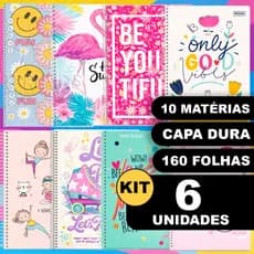 Kit 6 Cadernos 10 Matérias Capa Dura Grande Espiral Menina Material Escolar Faculdade Escola Curso