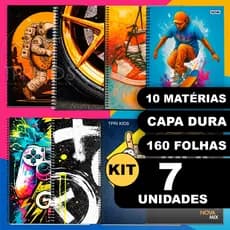 Kit 7 Cadernos 10 Matérias Capa Dura Grande Espiral Menino Material Escolar Faculdade Escola Curso