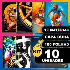 Kit 10 Cadernos 10 Matérias Capa Dura Grande Espiral Menino Material Escolar Faculdade Escola Curso