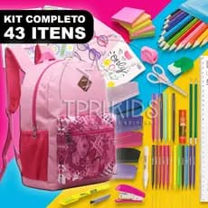 Kit Material Escolar Completo Mochila Menina Pink Ensino Fundamental Estojo Caderno Faculdade Fofa