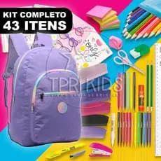 Kit Material Escolar Completo Mochila Menina Lilás Ensino Fundamental Estojo Caderno Faculdade Top