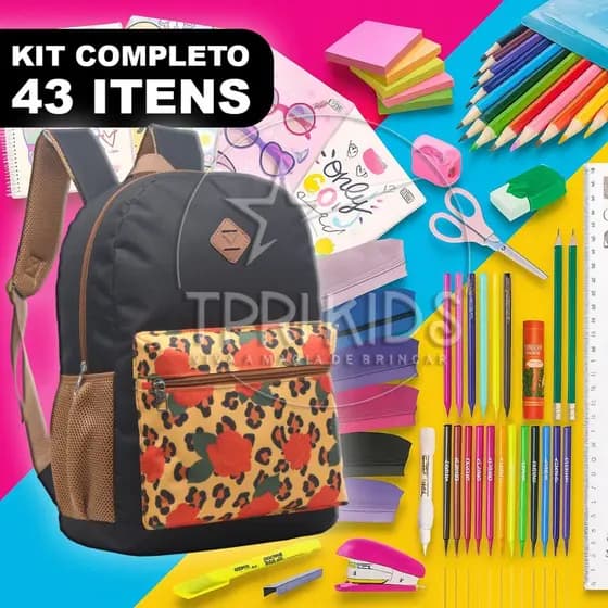 Kit Material Escolar Completo Mochila Menina Oncinha Ensino Fundamental Estojo Caderno Faculdade