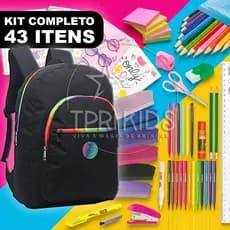 Kit Material Escolar Completo Mochila Menina Preta Ensino Fundamental Estojo Caderno Faculdade Top