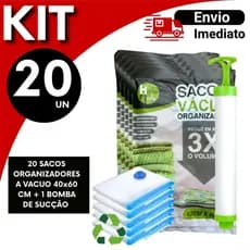 kit Bomba de Sucção Manual + Saco a Vácuo de 40x60cm Kit 20 15 5 Unidades Compacta Alta Eficiência