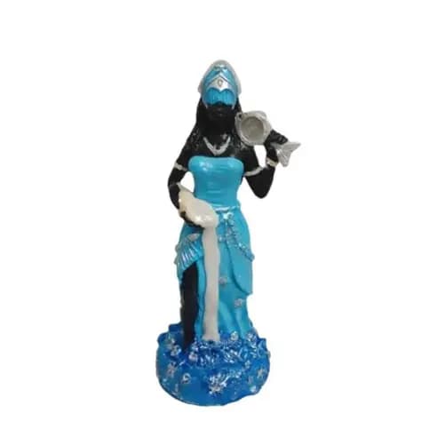 Escultura Iemanjá 25 Cm Pele Negra Manto Azul-Zp7