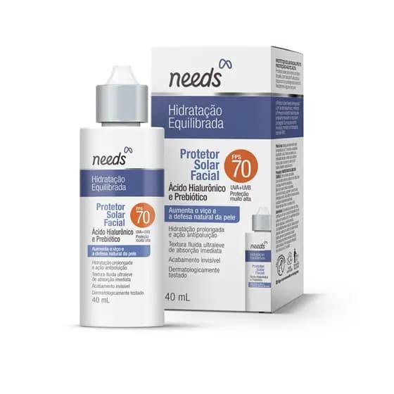 Protetor Solar Facial Needs Hidratação Equilibrada FPS 70 Sem cor - 40ml