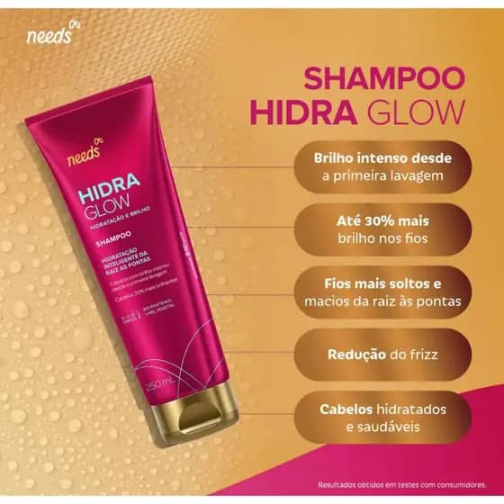 Linha Needs Hidra Glow Hidratação e Brilho Shampoo 250ml + Condicionador 200ml é Mascara 250 gr