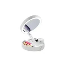 Espelho redondo dupla face de mesa porta maquiagem luz de LED aumenta 10x TG