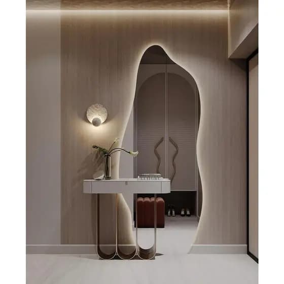 Espelho Orgânico 120x50cm c/ LED à Pilhas ou Led Touch – Form, Lapidado Decorativo Polido e com Suporte Incluso